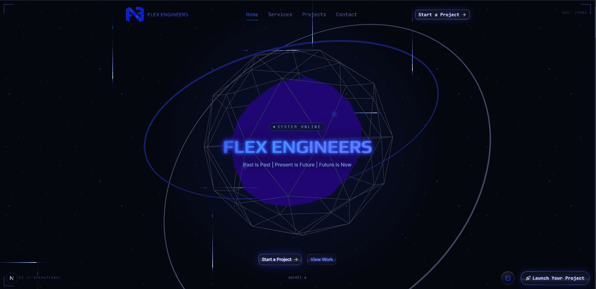 Flex Engineers — Next.js, React Three Fiber, Framer Motion, Tailwind