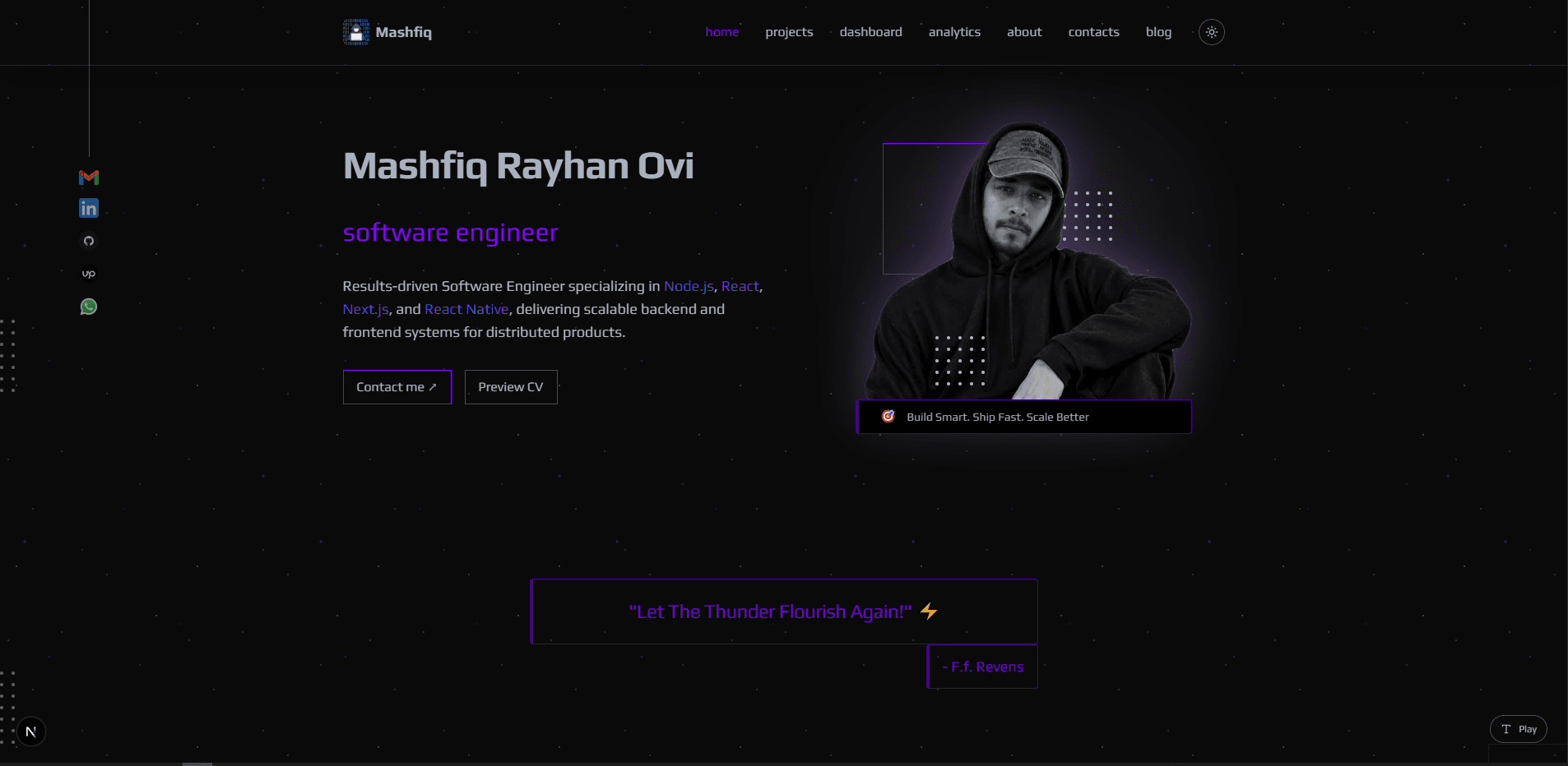 Mashfiq Rayhan Ovi — Next.js, React Three Fiber, Neon, Postgres, Tailwind